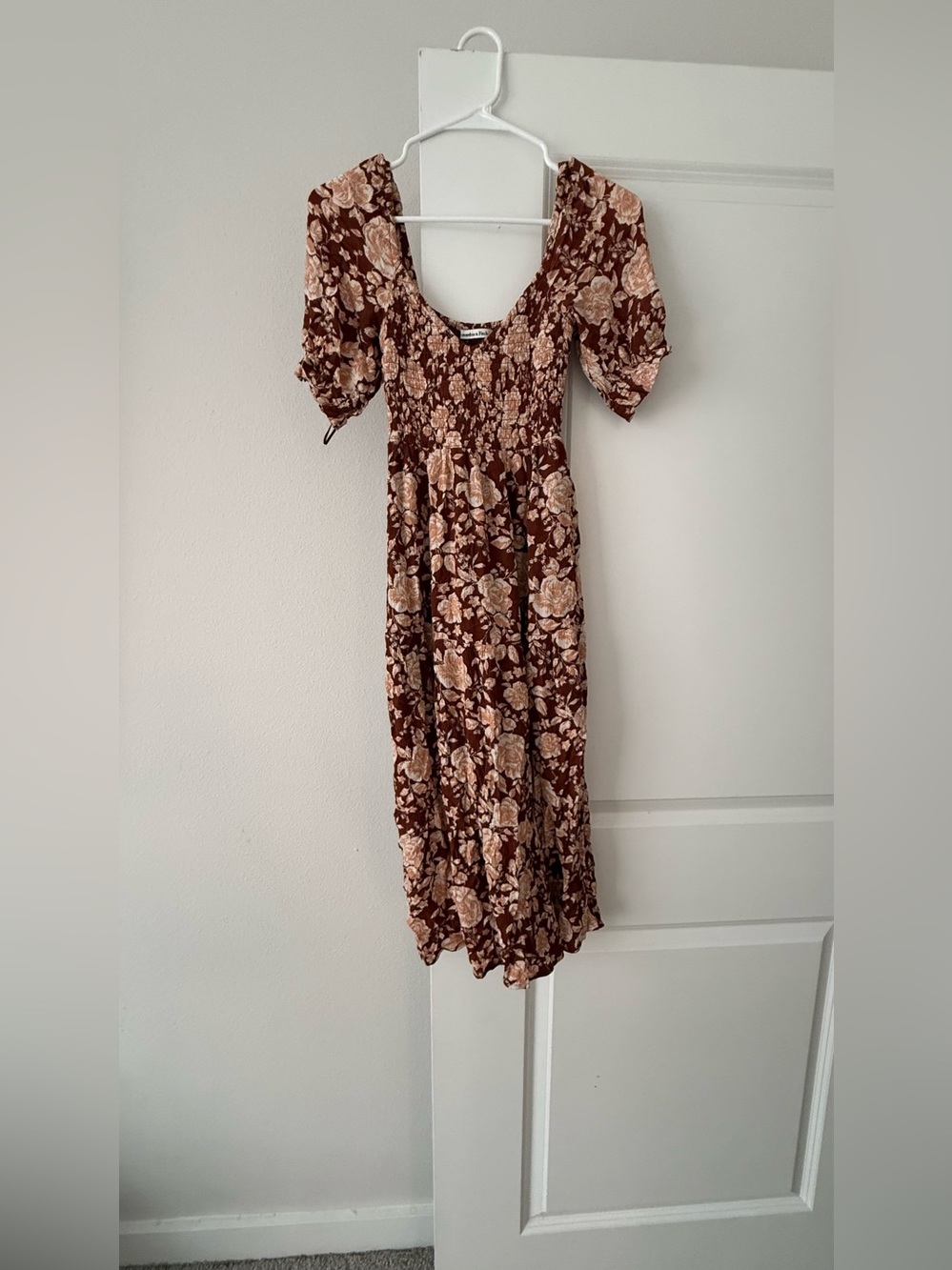 Abercrombie & Fitch Brown and Cream Floral Midi Dress